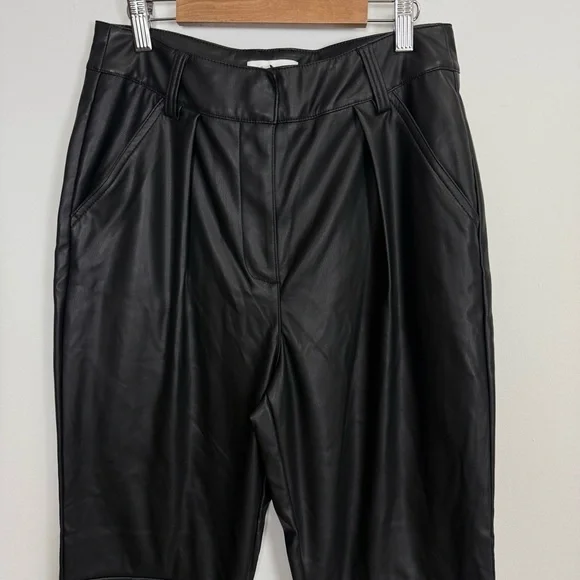 Topshop Pants Womens 6 Black Faux Leather High Rise Tapered Leg Cropped - Picture 3 of 9